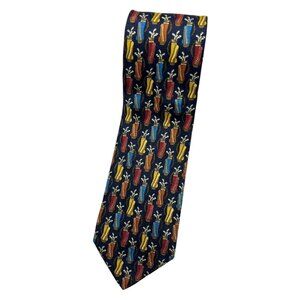 GIVENCHY Men's 100% Silk Necktie LUXURY Tie Navy Golf Bag W:3.8" EUC